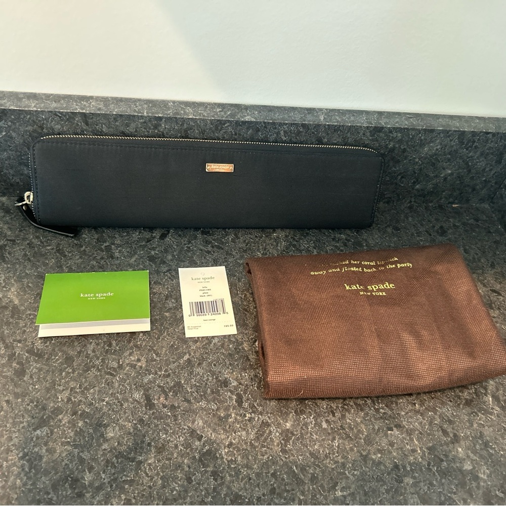 Kate Spade Black Silk “Lalla” Skinny Cigarette Clutch $195